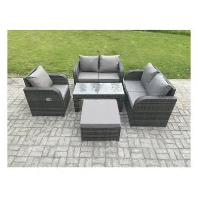 Fimous PCS Garden Furniture set Rattan Outdoor Lounge Sofa Table Chair With Tempered Glass Table