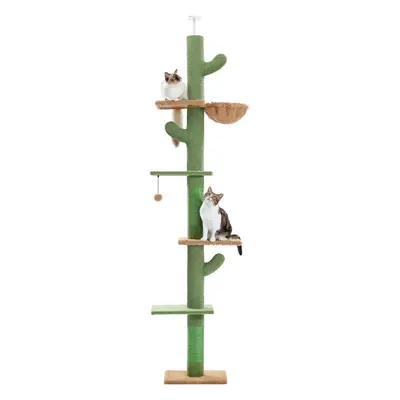 (Classic Diametre 3.5'', Cactus Green) Cat Tree Floor Standing Cat Tower Height Adjustable, 5-Ti