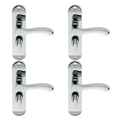 4x PAIR Scroll Lever Door Handle on Bathroom Backplate x 40mm Chrome