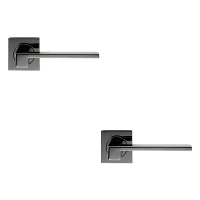 2x PAIR Flat Squared Bar Handle on Square Rose Concealed Fix Black Nickel