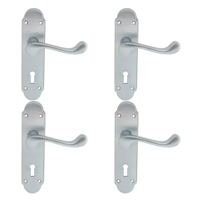 4x PAIR Victorian Upturned Handle on Lock Backplate x 42mm Satin Chrome