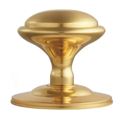 Round Victorian Centre Door Knob Polished Brass 85mm Rose Outdoor Handle