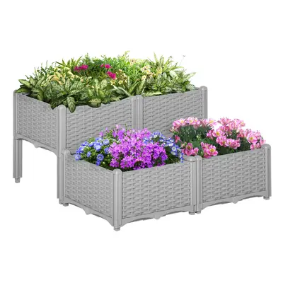 Outsunny 4-pieces Elevated Flower Bed Vegetable Herb Planter Plastic, Grey