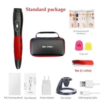 (red) Set Diy Pen 3D Printing Pen For Kids Creative Educational Toys 3D Pens With Carrying Case 