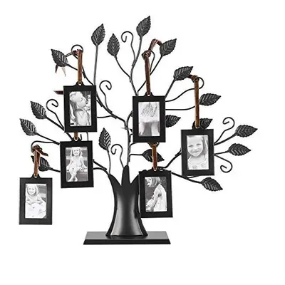 Black Metal Family Tree Display,Fashionable Family Photos Frame Display Tree with Hanging Pictur