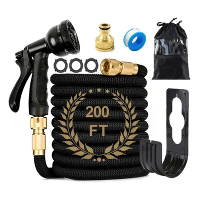 (200FT Hose+Spray Gun+Connector+Hanger) Heavy Duty Expandable Garden Hose Pipe Spray Gun Flexibl