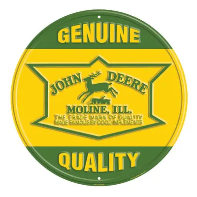 John Deere Round Genuine Quality Sign 12"" Yellow