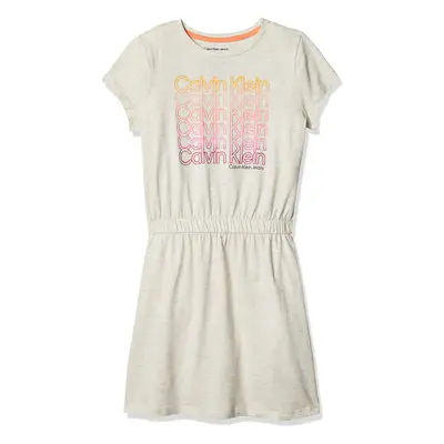 Calvin Klein Girls' Short Sleeve Cotton Logo Dress Elastic Cinched Wa