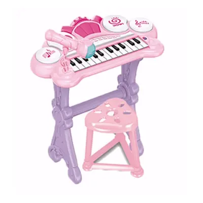 The Magic Toy Shop Kid's Pink Electronic Keyboard With Microphone & Stool