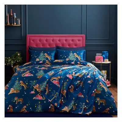 Catherine Lansfield Christmas Tiger Soft Satin Reversible King Duvet Cover Set with Pillowcases 