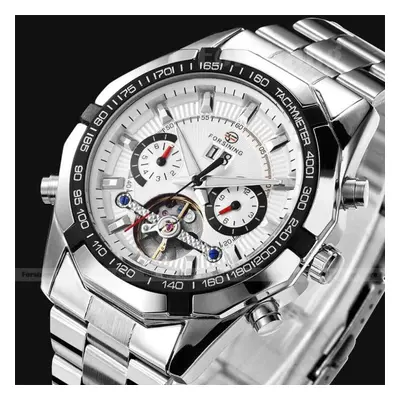 (silver, 205mm*24mm*46mm) Forsining Men Mechanical Automatic Tourbillon Sports Wristwatches Stee