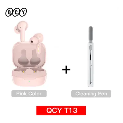 (Pink with ClearPen) QCY T13 Wireless Smart Headphone BT5.1 TWS Earphone Mic ENC HD Call