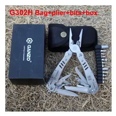 (WHITE) Ganzo G302H Multifunctional Camping Outdoor Multitool Folding Plier With Bits Multi Knif