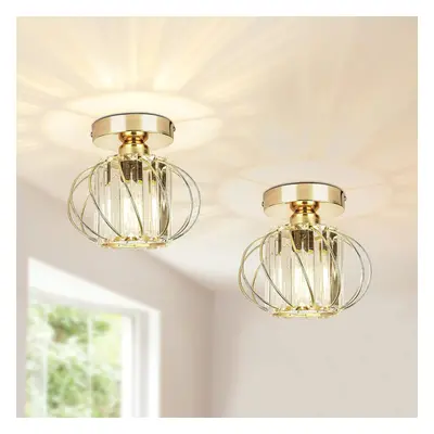 (7.48-Inch, 2-pack Gold Ceiling Light) Modern Crystal Ceiling Light Fixtures - Industrial Pack M