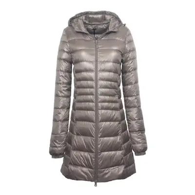 (grey, 4XL) Ladies Long Winter Warm Coat Women Ultra Light White Duck Down Jacket With Bag Women