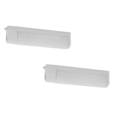 2 PACK Wall/Mirror Light White Plastic & White Grooved Glass Shade E14 2x25W