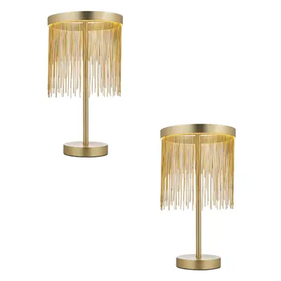 2 PACK Satin Brass Table Lamp & Waterfall Chain Shade - Integrated LED Module