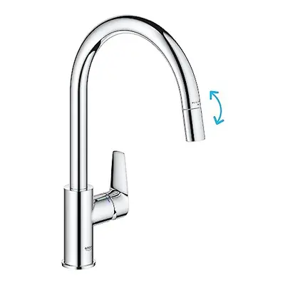 GROHE Start Edge QuickFix - Lever Kitchen Sink Mixer Tap with Pull-Out Function (High C-spout, 3