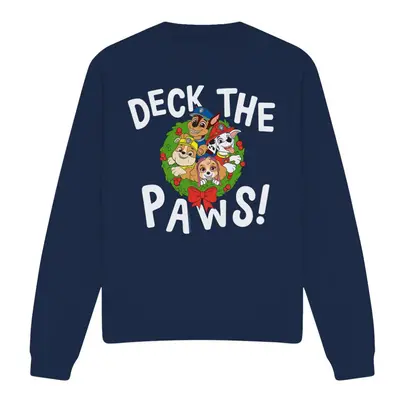 (M, Navy) Paw Patrol Unisex Adult Deck The Paws Christmas Sweatshirt