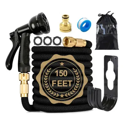 (150FT Hose+Spray Gun+Connector+Hanger) Heavy Duty Expandable Garden Hose Pipe Spray Gun Flexibl