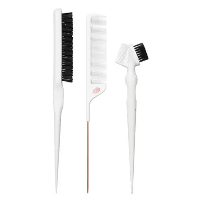 T3 Detail Set with Pintail Comb, Edge Brush, and Teasing Brush, Three-Piece Hair Brush and Comb 