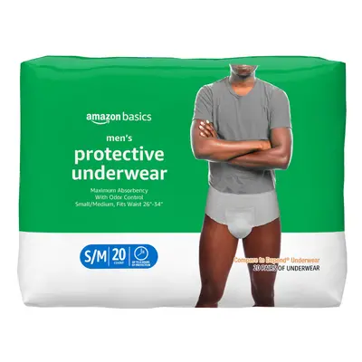 Amazon Basics Men's Protective Underwear Maximum Absorbency Small/Medium Count (1 Pack of 20)