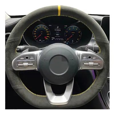 (Style 4) Anti-Slip Black Suede Braid Car Steering Wheel Cover For Mercedes-Benz