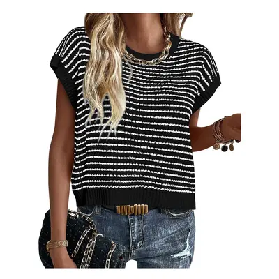 (BKK079-1, S) Casual Loose Striped Blouses For Women Fashion Summer Vintage Women's Oversized Sh