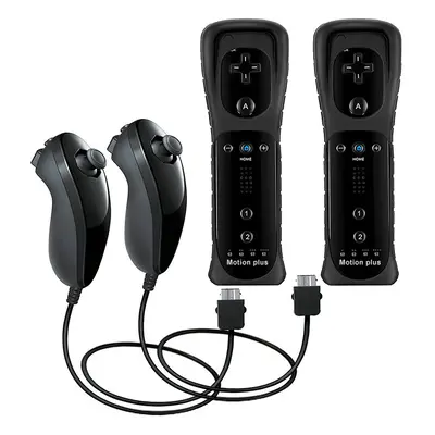 (Black- Set) 2PCS Remote Controller with Nunchuck Controller for Wii Console Wireless