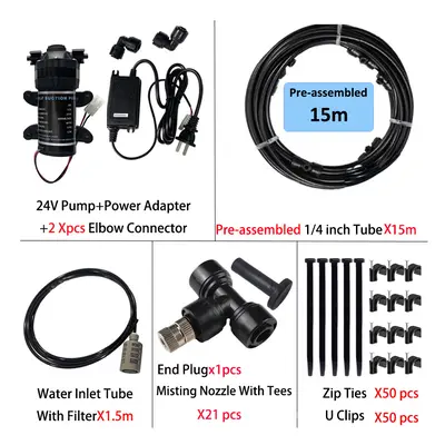 (15m slip lock) New Quiet Garden Water Mist Spray Electric Electric Diaphragm Pump Kit Greenhous