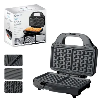 Quest 3-in-1 Waffle Maker, Sandwich Toaster & Panini Press / Easily Changeable Non-Stick Plates 