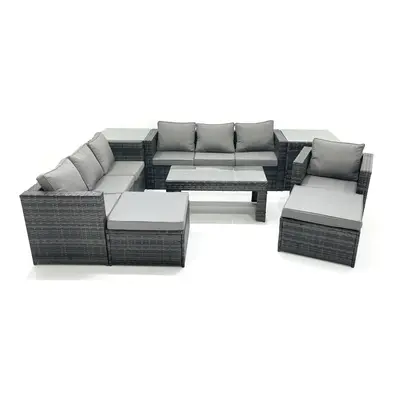 Fimous Seater Rattan Garden Outdoor Furniture Set with Seater Sofa Coffee Table Big Footstool Si