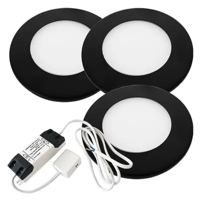 (3 Lights & Driver) BLACK Ultra-Slim Round Under Cabinet Surface Light & Driver - Warm White LED