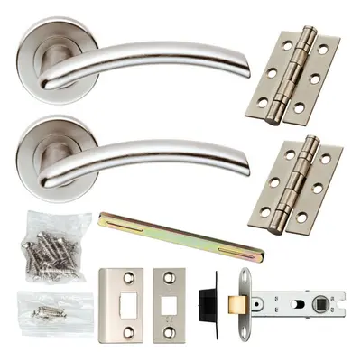 Door Handle & Latch Pack Satin Chrome Modern Arch Lever Screwless Round Rose