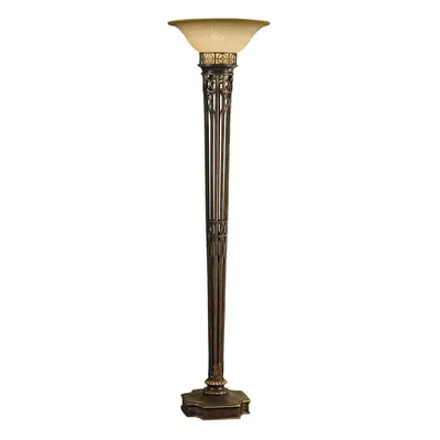 Floor Lamp Torchiere Design Amber Glass Upligher Shade Firenze Gold LED E27 100W