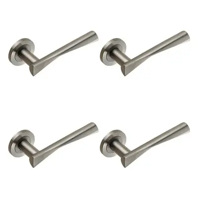 4x PAIR Angular Twisted Lever on Round Rose Concealed Fix Satin Stainless Steel