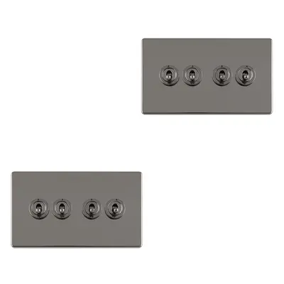 2 PACK Gang Quad Retro Toggle Light Switch SCREWLESS BLACK NICKEL 10A Way