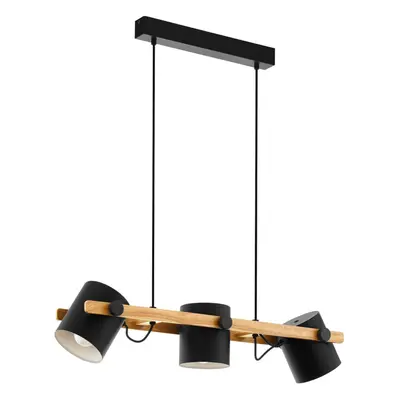 Hanging Ceiling Pendant Light Black & Wood Adjustable Spots x 60W E27 Bulb