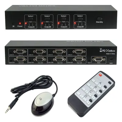 4x4 VGA & Audio Matrix Box Input Output Routing Switch Splitter Distribution