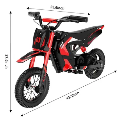 (Red) Electric Motorcycle EV12M w/Evercross Logo-300W Motor-36V/4AH-E-Bike for Kid