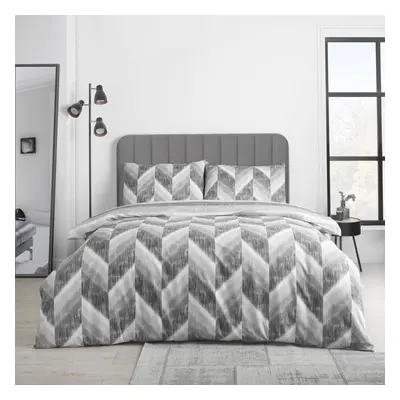 Catherine Lansfield Kamari Stripe Reversible Double Duvet Cover Set with Pillowcases Charcoal Gr