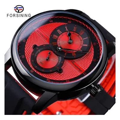 (red) Forsining Fashion White Blue Automatic Wristwatch Transparent Waterproof Men Mechanical Wa