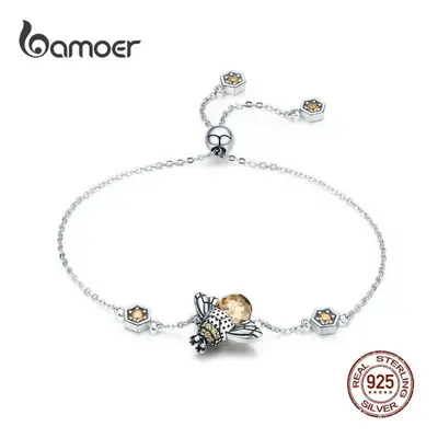 Bamoer Genuine 100% Sterling Silver Dancing Honey Bee Chain Link Women Bracelet