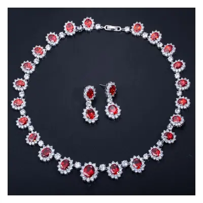 (ruby) Cmm High Quality Emerald Color Zirconia Women&apos;s Party Jewelry Earrings Necklace Set