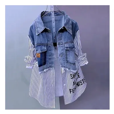 (colour 2, XXL) New Splicing Denim Jacket Women Spring Autumn Korean Fashion Denim Shirt Ladies 