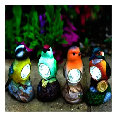 Solar Bird Garden Spotlight Robin Kingfisher Blue Tit Woodpecker Set