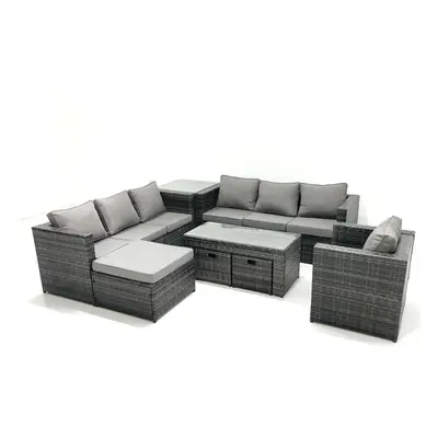 Fimous Outdoor Garden Furniture Set Seater Rattan Sofa Set with Coffee Table Big Footstools Armc