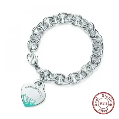 (TFSL-23, 19cm) New S925 Sterling Silver Tiffany Bracelet High-End Elegance Heart Trendy Fashion