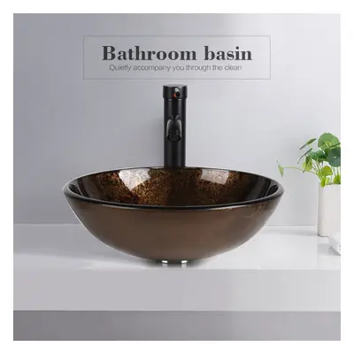 Bathroom Sink Countertop Glass Wash Bowl Basin Tap Waste Set Round