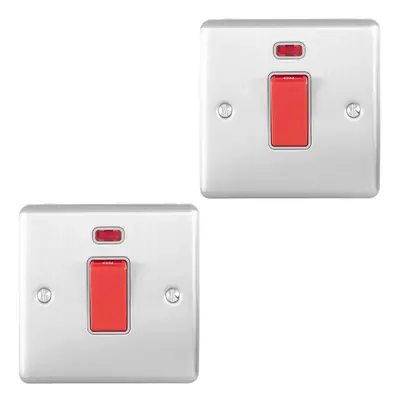 2 PACK Gang Double 45A DP Switch Neon SATIN STEEL & GREY Vertical Rocker